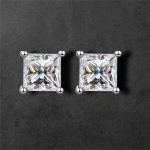 Princess Cut Moissanite Diamond silver earrings by popthejewelr